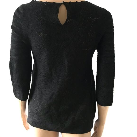 Anthropologie Yellow Bird Black Perforated 3/4 Crochet Peplum Sweater S - Picture 3 of 5